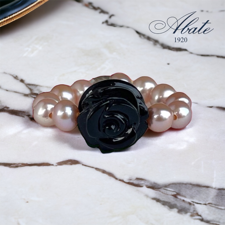Anello Mimi Elastica Perle Rosa e Onice