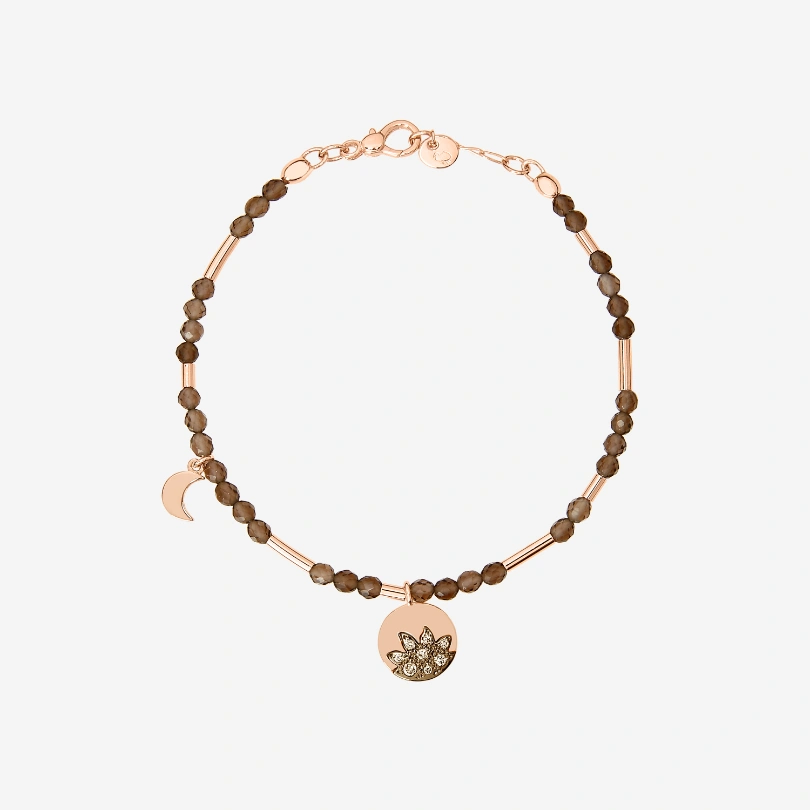 Bracciale Dodo Moon e Sun in oro rosa quarzi fumè diamanti brown