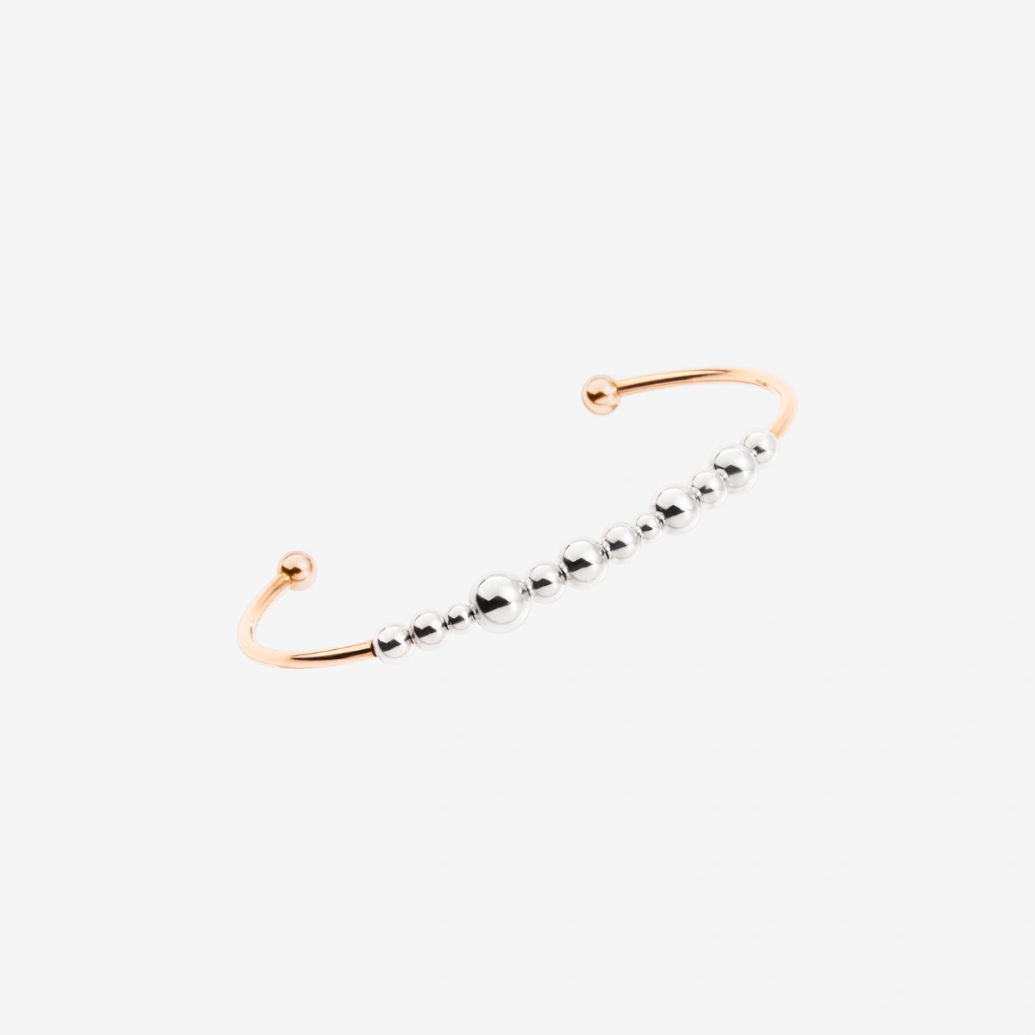 Bracciale Cuff Bollicine in oro rosa e sfere argento