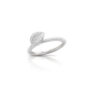 Anello Petit Garden in Oro Bianco 18 ct. con Diamanti Bianchi, Foglia Singola. Anello Petit Garden in Oro Bianco 18 ct. con Diamanti Bianchi, Foglia Singola.